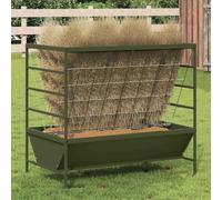 Distributeur de nourriture en métal - 100 x 60 x 90 cm - Vert olive - Acier - Capacité de 15 kg de nourriture pour bovins, moutons et chèvres - Robuste et résistant aux intempéries - Pour l'intérieur