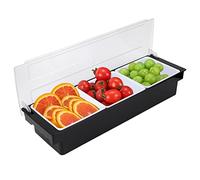 Distributeur de nourriture et de condiments avec couvercle, plateau de distributeur de station de garniture de barre en plastique pour servir la barre de Taco/crème glacée/fruits/salade(3 Compartment)