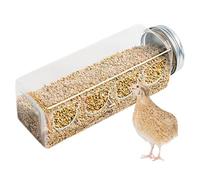 Distributeur de nourriture pour cailles - Transparent Spill -Sof - Distributeur de volaille - Style bouteille - Récipient à céréales avec 4 ouvertures - Accessoire léger pour cage à oiseaux - Pour