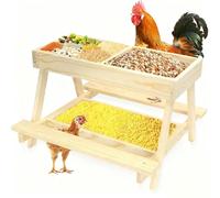 Distributeur De Nourriture pour Poulets, Table De Nourrissage pour Coqs À Double Étage, Mangeoire À Aliments pour Poulets en Bois Fait Main avec 4 Grilles, pour Usage en Extérieur sur Sol