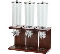 Distributeur de nourriture sèche à trois boîtes avec baril en polycarbonate et base en bois pour le rangement du comptoir