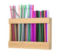 Distributeur de pailles - Boîte en bois de 24 x 4 x 16,5 cm, organisateur de pailles pour café de cuisine, support réutilisable durable avec base adhésive | distributeur de pailles gain de place pour