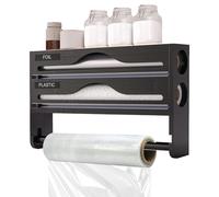 Distributeur de papier d'aluminium avec coupe-papier de cuisine 35 cm, support mural pour rouleau, boîte de rangement en bois, film alimentaire, système d'organisation de cuisine en aluminium, distrib