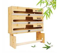 Distributeur de papier d'emballage en plastique 4 en 1 avec cutter, aluminium et film plastique avec porte-serviettes en papier, organisation de cuisine et rangement en bambou compatible avec rouleau