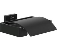 Distributeur de Papier Toilette Villeroy & Boch Elements - Striking avec Couvercle, Distributeur de Papier Toilette à Montage Mural, Laiton, rectangulaire, Noir Mat