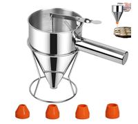 Distributeur de Pâte 600 ml, Entonnoir a Piston Inox, Support et 4 Buses Différentes, Distributeur en Acier Inoxydable, Entonnoir de Cuisine en Acier Inoxydable pour, Crêpes, Gâteaux, Gaufres