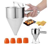 Distributeur de pâte à crêpes de 40 oz pour plaque chauffante avec support Entonnoir à piston en acier inoxydable avec 4 buses 18 mm Distributeur gâteau en entonnoir pour outil cuisson gâ