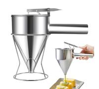 Distributeur de pâte à crêpes - Entonnoir à piston en acier inoxydable avec support | Outil de cuisson de précision pour pancakes, mélange de cupcakes, sirops, gaufres, muffins et dessert