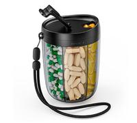 Distributeur de pilules 6 grands compartiments Boîte à pilules de voyage transparente avec sangle Étui voyage pour médicaments à l'épreuve des mélanges Organisateur suppléments portable large