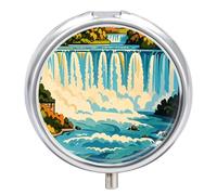 Distributeur de pilules rond portable, magnifiquement imprimé Niagara Fall - Organiseur de voyage à 3 compartiments avec miroir