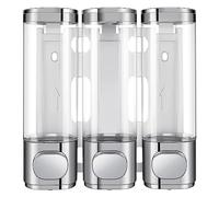 Distributeur de Pompe de Douche Mural 3 en 1 pour Salle de Bain - Peut être utilisé pour shampooing, après-shampooing, Lotion pour Le Corps, Gel Douche, Salle de Bain, Cuisine, hôtel (argenté)