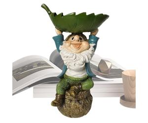 Distributeur de pour Oiseaux,Bac de avec Plateau pour Oiseaux | Décorations Jardin avec Statuette Nain et Feuille - Extérieure pour Terrasse, Pelouse, Patio ou Jardin