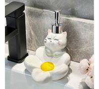 Distributeur de pression en céramique en forme de chat mignon, porte-savon et flacon de lotion 2 en 1, idéal pour ranger le gel douche/shampoing/savon pour les mains, parfait pour les salles de bains 
