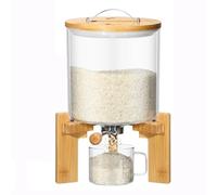 Distributeur de riz, récipient de rangement hermétique en verre avec support en bois pour farine et céréales, capacité de 5 L, organisateur de cuisine