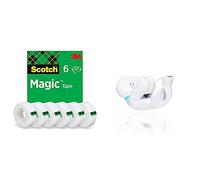 Distributeur de Ruban Adhésif en forme de Chat avec 1 RouleaudeRuban Magic - Pour Rouleaux jusqu'à 19 mm de Largeur x 8,89 m de Longueur + Ruban Magic, 6 Rouleaux