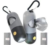 Distributeur de Sacs à Déjections Canines, 2PCS Distributeur Sac a Crottes Chien, Distributeurs de sacs à déjections canines avec lampe de poche et mousqueton, Avec 30 Sacs a Déjections Canines