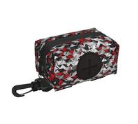 Distributeur de sacs poubelle portables à motif géométrique noir et rouge, y compris pour les déjections canines.