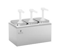 Royal Catering Distributeur De Sauce Pompe À Sauce En Plastique Ketchup Pour Friterie RCDI-6L (3 Récipients, Volume Total 6 l, Acier inoxydable / PP, Épaisseur du matériau 0,6 mm)