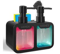 Distributeur de savon 4 en 1 - Double main et vaisselle avec porte-éponge et porte-brosse - Organiseur d’évier (noir)