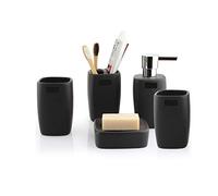Distributeur de savon 5 pièces Ensemble d'accessoires de salle de bain en céramique aspect mat Comprend : distributeur de lotion Porte-brosse à dents Porte-savon et 2 gobelets de rince-bouche