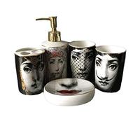 Distributeur de savon 5 pièces pour salle de bain, articles de toilette, distributeur de savon, porte-brosse à dents, gobelet, boîte à savon, distributeur de savon tendance vintage pour savon pour les