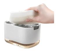 Distributeur de savon à vaisselle avec porte-éponge et plateau, pompe manuelle 3 en 1 pour comptoir - Distributeur de savon détergent pour évier de cuisine (B-blanc + éponge)