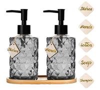 Distributeur de Savon à Vaisselle en Verre 2 pièces,Distributeur de Savon Vintage Noir avec Plateau,Ensemble de distributeurs de Savon Manuel Distributeur de Gel Douche pour Cuisine Salle de Bain