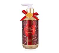 Distributeur de savon Accentra avec savon liquide pour les mains BODY LUXURY dans un distributeur à pompe, parfum : Golden Orchid, cadeau de Noël pour femme avec ruban rouge