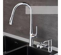 Distributeur de savon au niveau de l'évier avec tuyau de 99 cm et porte-éponge intégré pour une gestion homogène de l'espace de comptoir (noir)