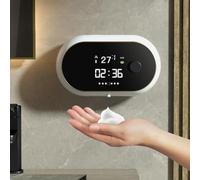 Distributeur de savon automatique Daaxing 450ML mural sans contact pour savon liquide, avec capteur IR temps température, distributeurs de savon rechargeables USB pour cuisine et salle de bain (blanc