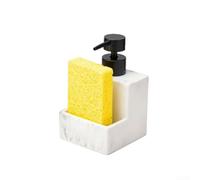 Distributeur de savon avec éponge 200 ml Bouteille ABS Cuisine Salle de | Distributeur de savon liquide carré avec éponge en pâte de bois pour vaisselle, savon, lotion, plan de travail