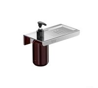 Distributeur de savon avec support de rangement en acier inoxydable pour montage mural, corps translucide offrant une visibilité de recharge, comprend des étiquettes étanches pour l'identification du