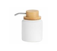 Distributeur de savon blanc polyrésine et bois de frêne - 9x9x13cm Blanc