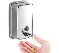 Distributeur de savon commercial mural en acier inoxydable avec pompe manuelle anti-rouille et anti-fuite, pour salle de bain, restaurant, 500 ml (blanc et argent)
