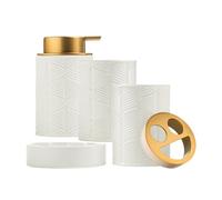 Distributeur de savon créatif en céramique 4 pièces avec distributeur de savon, gobelet à rince-bouche et porte-savon (blanc)