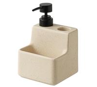 Distributeur de savon de comptoir en céramique 3 en 1 avec seau de rangement et support de brosse à dents de 500 ml pour cuisine et salle de bain (beige)