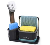 Distributeur de savon de cuisine, distributeur de liquide vaisselle, organisateur d'évier, détergent rechargeable, équipé d'une éponge, adapté pour évier de cuisine