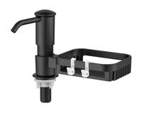 Distributeur de savon de cuisine durable en plastique avec porte-éponge pour cuisine et salle de bain Installation sans outils - Prêt en quelques minutes (noir)