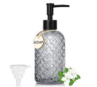 Distributeur de savon de salle de bain - 400 ml - Design pierre précieuse - Distributeur de liquide vaisselle en verre - Distributeur à pompe rechargeable avec pompe en plastique noir - Étiquettes en