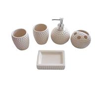 Distributeur De Savon, Distributeur De Lotion De Savon, Ensemble De Salle De Bain Complet 5 Pièces, Distributeur De Savon, Gobelet pour Bain De Bouche, Porte-Brosse À Den-Rosso-5pc