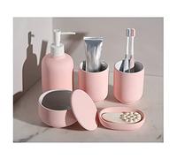 Distributeur de savon Distributeur de savon en céramique 5 pièces Fournitures de salle de bain Dortoir Ménage Ensemble bouteille LOTION/MONDWASH Cup/Réservoir de stockage/Boîte à savon Rose Bleu