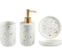 Distributeur de Savon, Distributeur de Savon Salle Bains 3 pièces avec Bouteille à Pompe, Tasse Bain Bouche, shampoing Porte-Savon