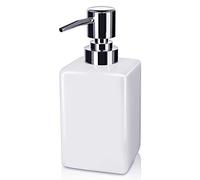 Distributeur de Savon en Céramique 320ml - Flacon Pompe Vide pour Savon Liquide, Douche et Vaisselle - Forme Carrée