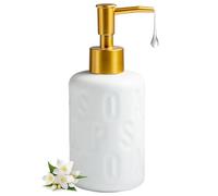 Distributeur De Savon En Céramique Avec Lettres Relief Et Pompe Dorée For Liquide Vaisselle, Rechargeable, For Cuisine, Salle Bain, Maison Moderne(White)
