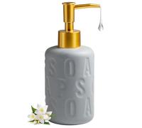 Distributeur De Savon En Céramique Avec Lettres Relief Et Pompe Dorée For Liquide Vaisselle, Rechargeable, For Cuisine, Salle Bain, Maison Moderne(Gray)