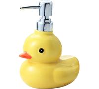 Distributeur de savon en céramique Canard 450 ml - Bouteille amusante de dessin animé pour savon, gel douche & shampooing | Distributeur jaune pour salle de bain, chambre d'enfant & toilettes d'invité