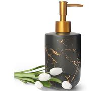 Distributeur de savon en céramique marbre noir avec pompe dorée pour salle de bain, cuisine, distributeur de vaisselle rechargeable, bouteille vide (noir)