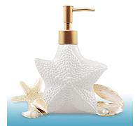 Distributeur de Savon en Forme d'étoile de mer, Bouteille de Lotion en céramique Blanche avec Pompe dorée Mate, décoration sur Le thème de l'océan pour évier de Cuisine ou Salle de Bain
