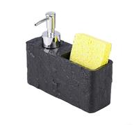 Distributeur de savon en résine avec base antidérapante et porte-éponge pour une utilisation fiable dans la cuisine ou pour l'évier de la salle de bain (noir)