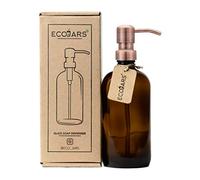Distributeur de savon en verre ambré avec couleur cuivre rose antique, distributeur en acier inoxydable, sans BPA, respectueux de l'environnement, 500 ml, boîte cadeau de pendaison de crémaillère